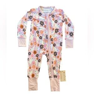 Ollie’s Day Pink Floral & Ghost Double Zip-Front Footed One-Piece